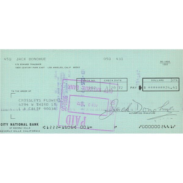 Jack Donohue signed check