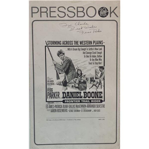 Daniel Boone, Frontier Trail Rider Fess Parker signed Press Book