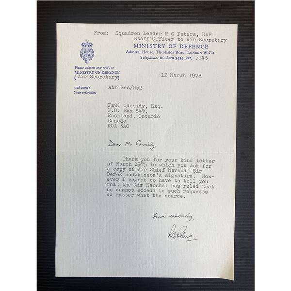 Robert G Peters signed letter