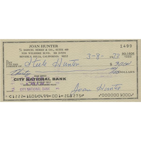 Joan Hunter signed check