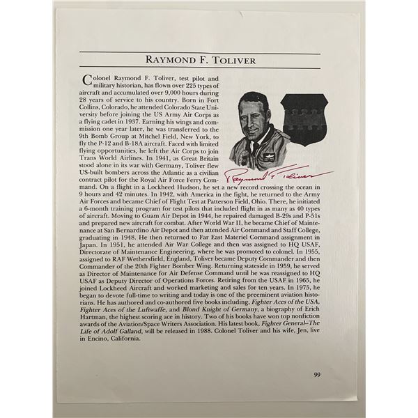 Fighter General Raymond Toliver signed biographical page