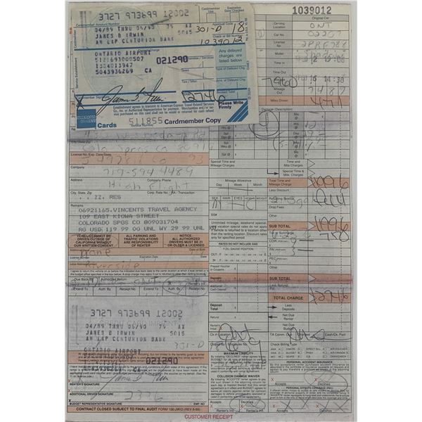 Astronaut Jim Irwin signed receipt