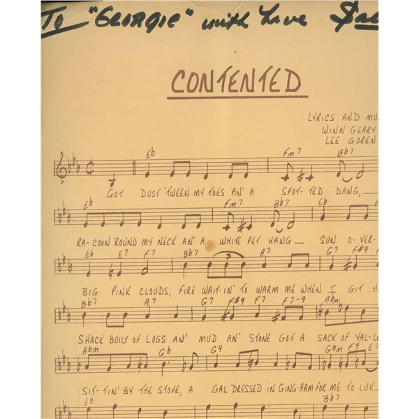 Sally Winn signed personal note and signed sheet music