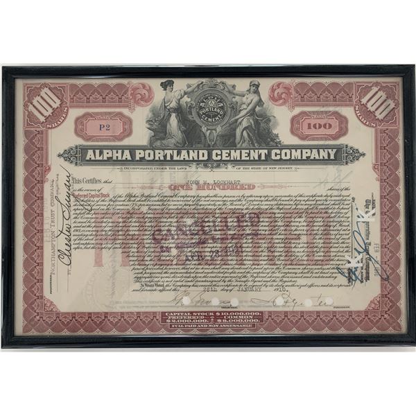 Alpha Portland Cement Company 1910 stock certificate