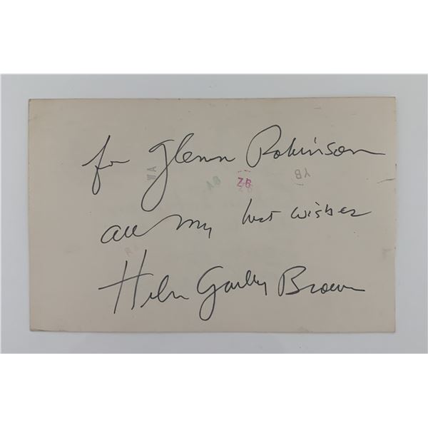 Helen Gurley Brown signed note