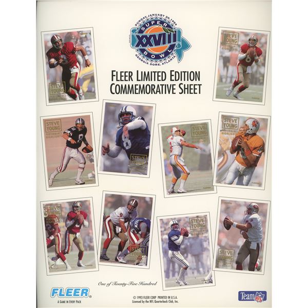 Super Bowl XXVIII 1994 Steve Young and Michael Irvin Fleer Limited Edition Commemorative Sheets