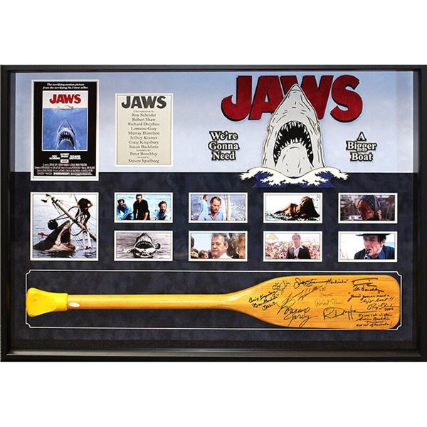 Jaws Cast Signed Oar Custom Matted and Framed Display