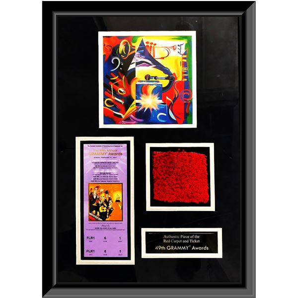 Original carpet swatch and ticket collage from 49th Grammy Awards