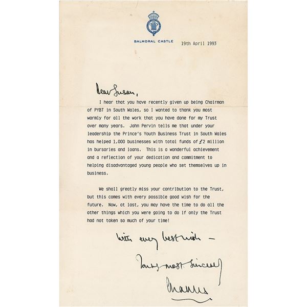 King Charles III Typed Letter Signed