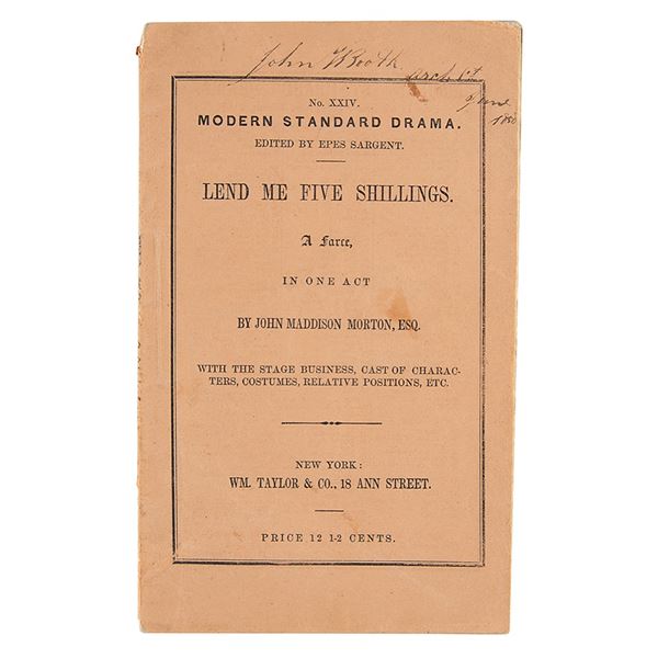 John Wilkes Booth Signed One-Act Play