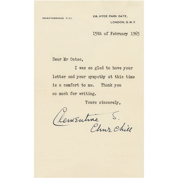 Clementine Churchill Typed Letter Signed
