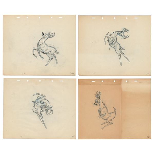 Preston Blair: Bambi (4) rough production drawings from Bambi