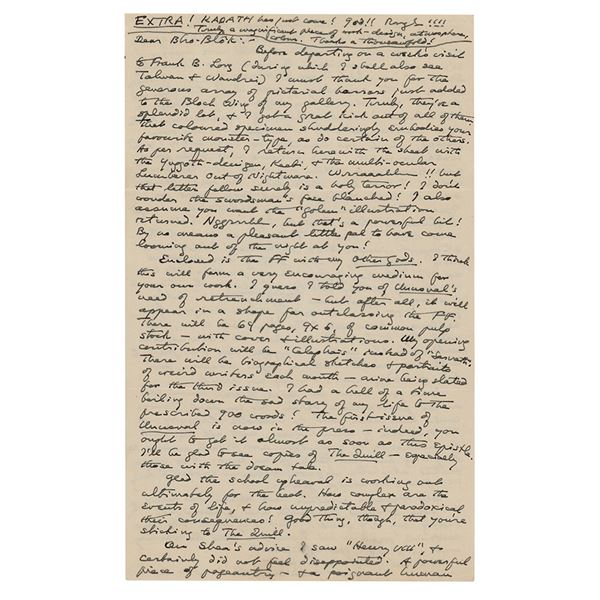 H. P. Lovecraft Autograph Letter Signed to Robert Bloch