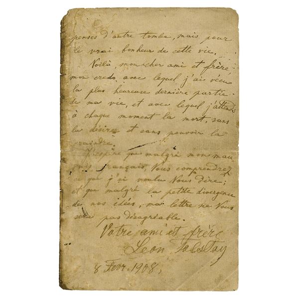 Leo Tolstoy Letter Signed
