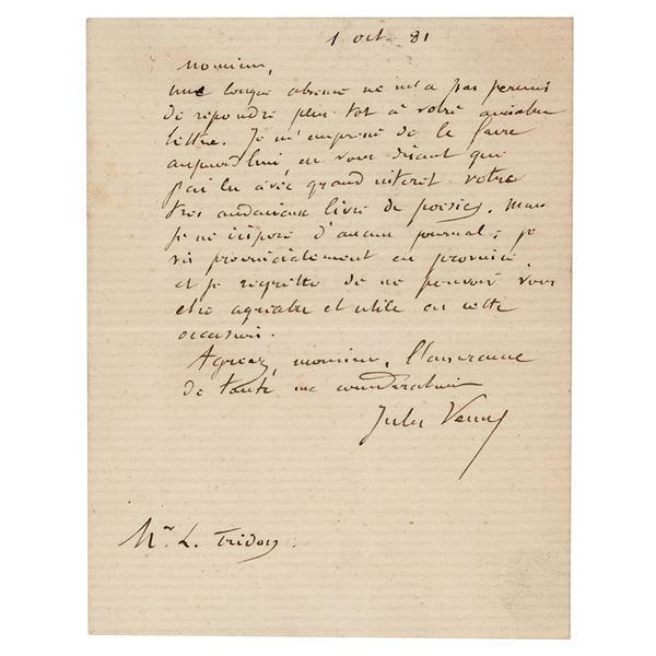 Jules Verne Autograph Letter Signed