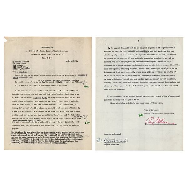 Raymond Chandler Document Signed