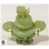 Image 1 : GREEN JADE CARVED ASIAN CONTAINER WITH LID CHIP