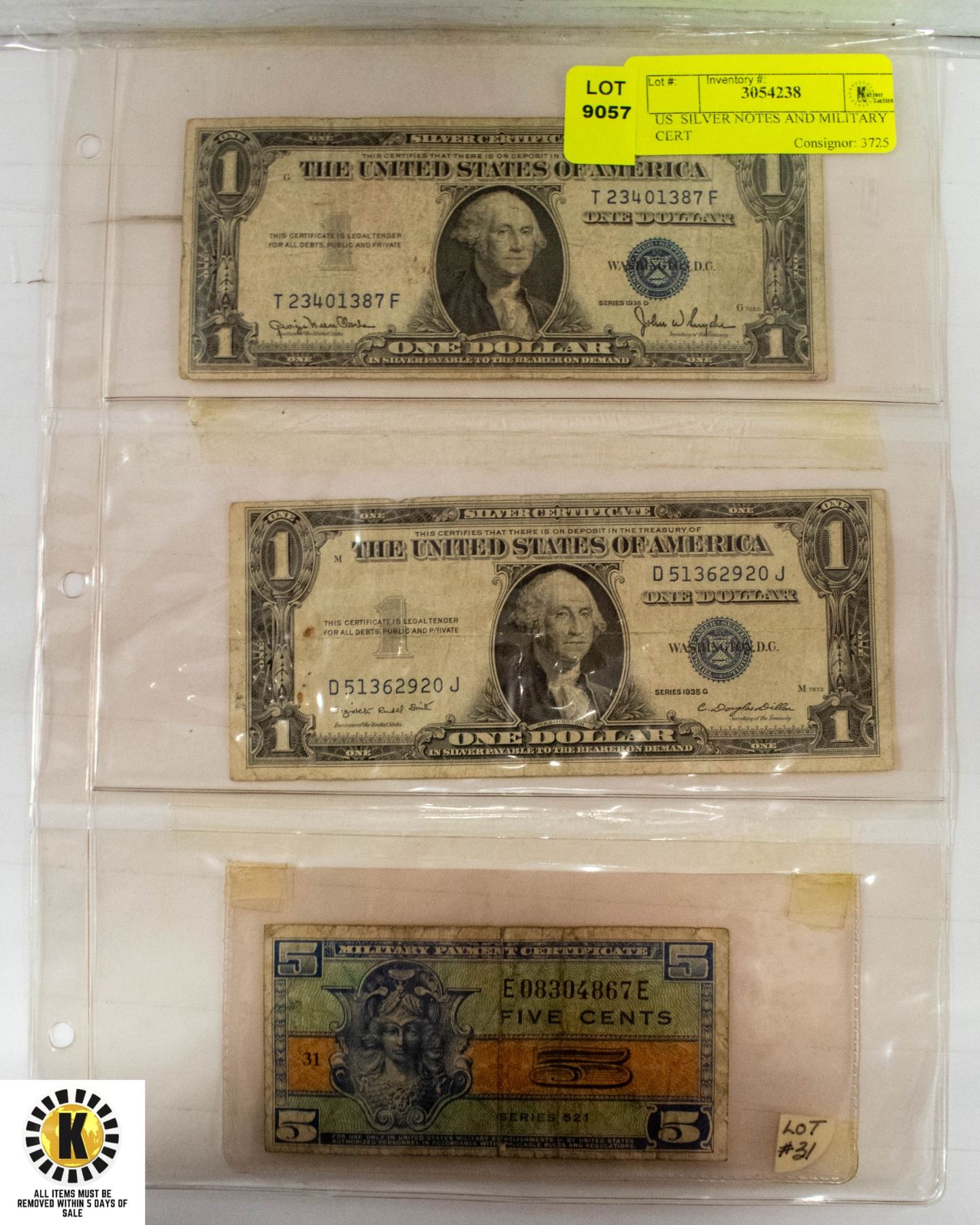 US SILVER NOTES AND MILITARY CERTIFICATE