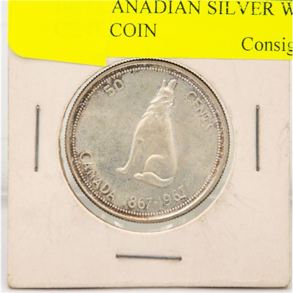 1967 CANADIAN SILVER WOLF 50 CENT COIN