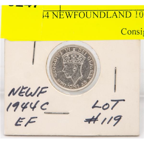 1944 NEWFOUNDLAND 10 CENT EF