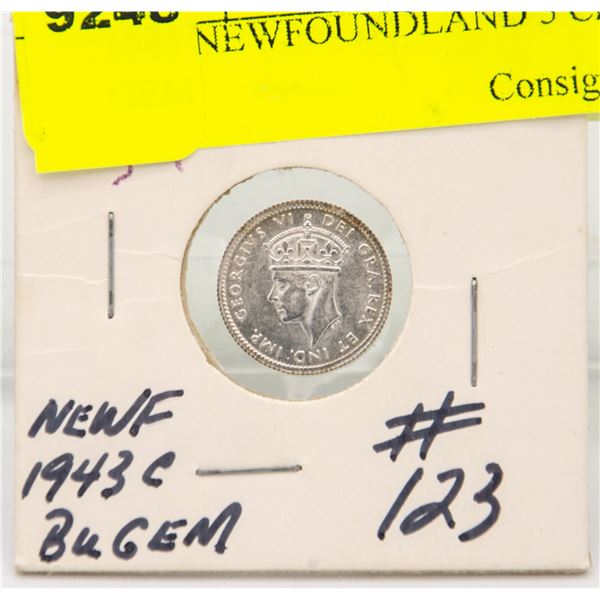 1943 NEWFOUNDLAND 5 CENT COIN GEM