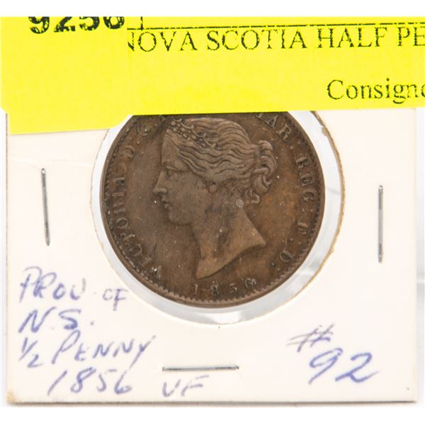 1856 NOVA SCOTIA HALF PENNY F