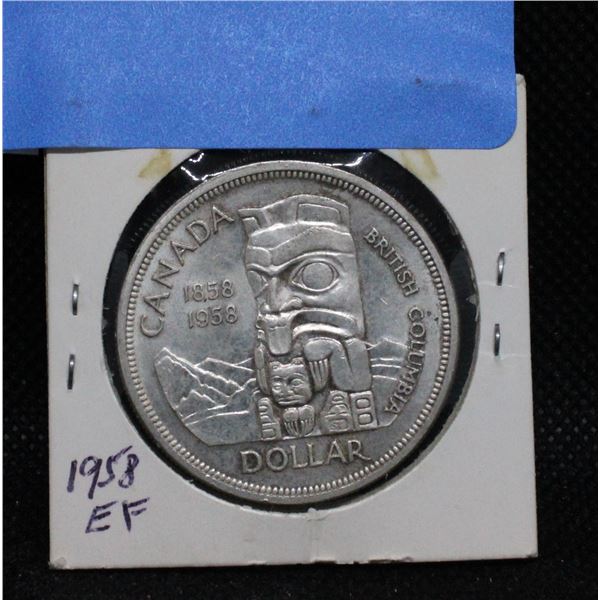 1958 CANADA SILVER DOLLAR COIN EF