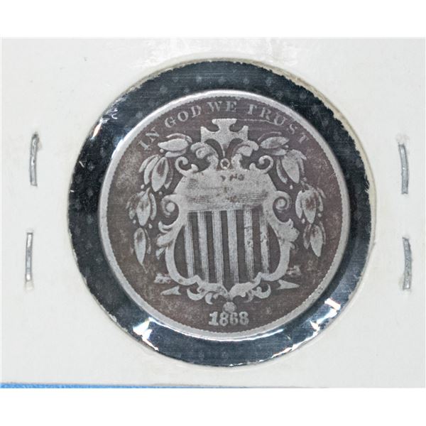 1868 USA 5 CENT COIN VF