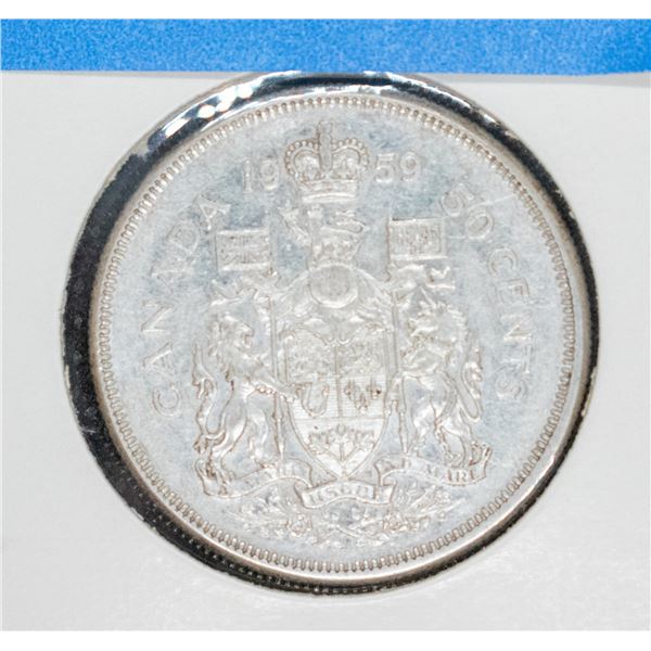 1959 SILVER CANADA 50 CENT COIN VF
