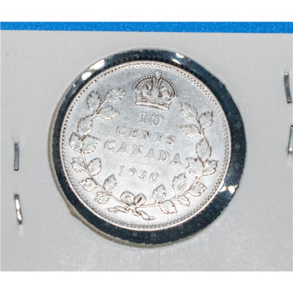 1930 CANADA SILVER 10 CENT COIN VF