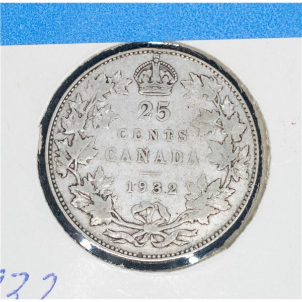 1932 CANADA SILVER 25 CENT COIN