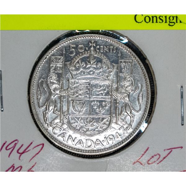 1947 SILVER CANADA 50 CENT COIN VF