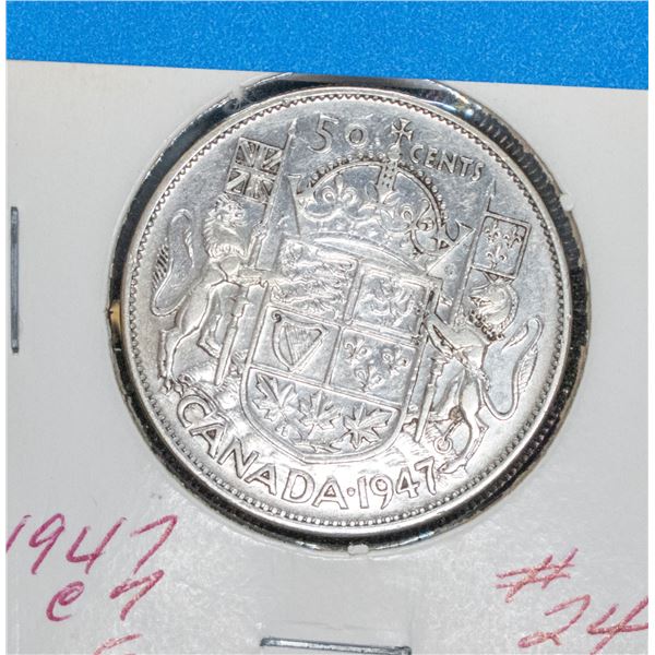 1947 SILVER CANADA 50 CENT COIN F
