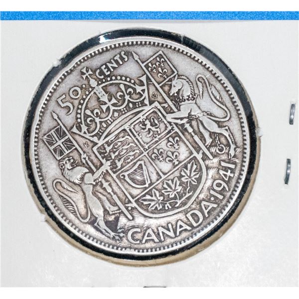 1941 SILVER CANADA 50 CENT COIN VG