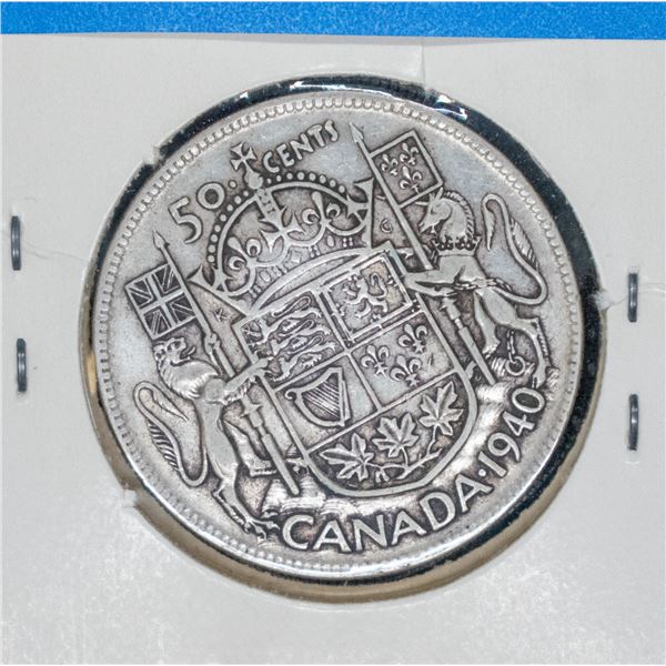 1940 SILVER CANADA 50 CENT COIN VG