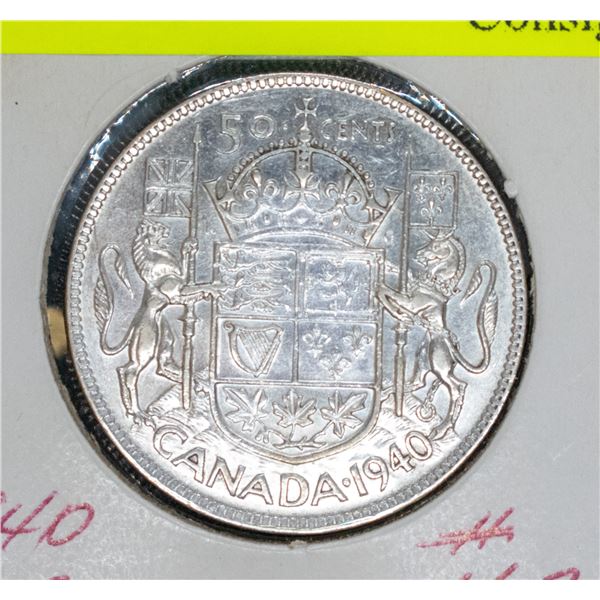 1940 SILVER CANADA 50 CENT COIN EF