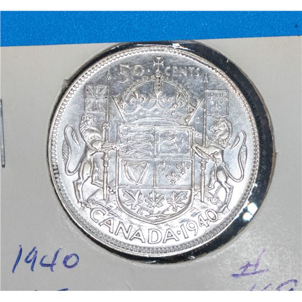 1940 SILVER CANADA 50 CENT COIN EF