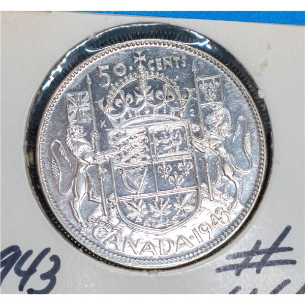 1943 SILVER CANADA 50 CENT COIN EF