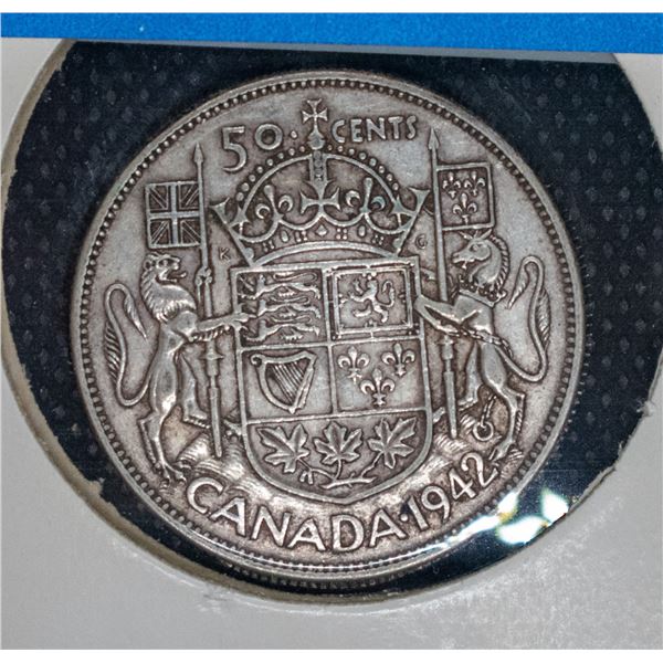 1942 SILVER CANADA 50 CENT COIN VG