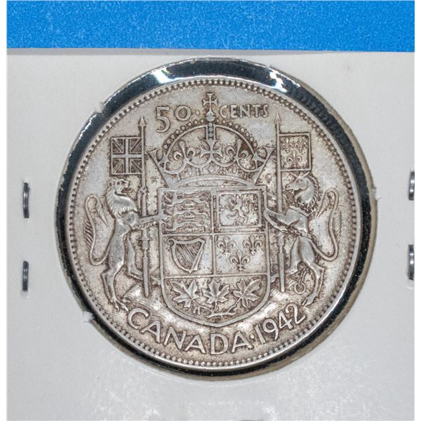 1942 SILVER CANADA 50 CENT COIN VG