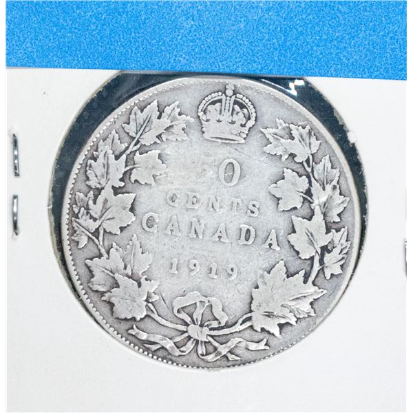 1919 SILVER CANADA 50 CENT COIN VG