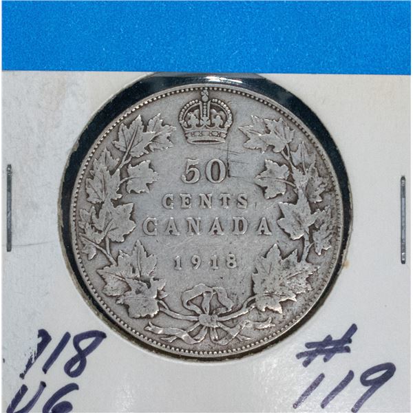 1918 SILVER CANADA 50 CENT COIN VG