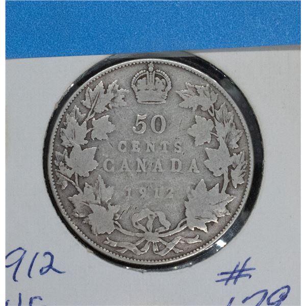1912 SILVER CANADA 50 CENT COIN VG