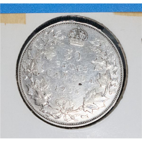 1936 SILVER CANADA 50 CENT COIN F