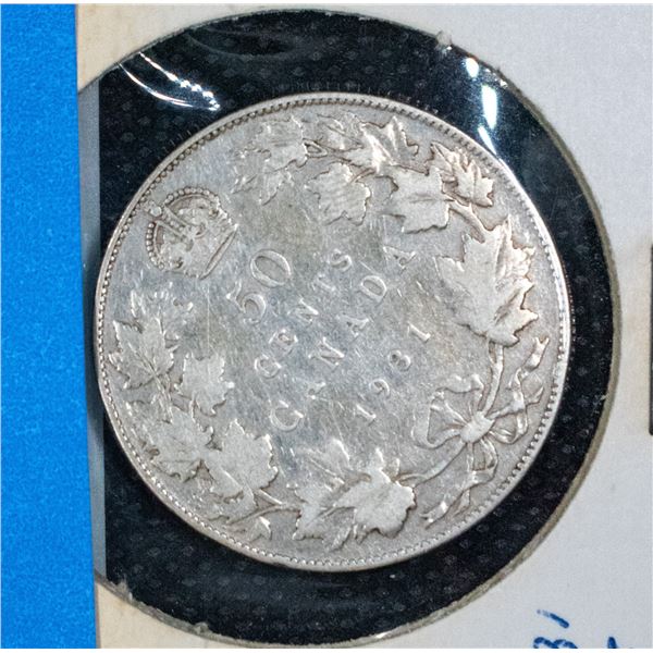 1931 SILVER CANADA 50 CENT COIN F