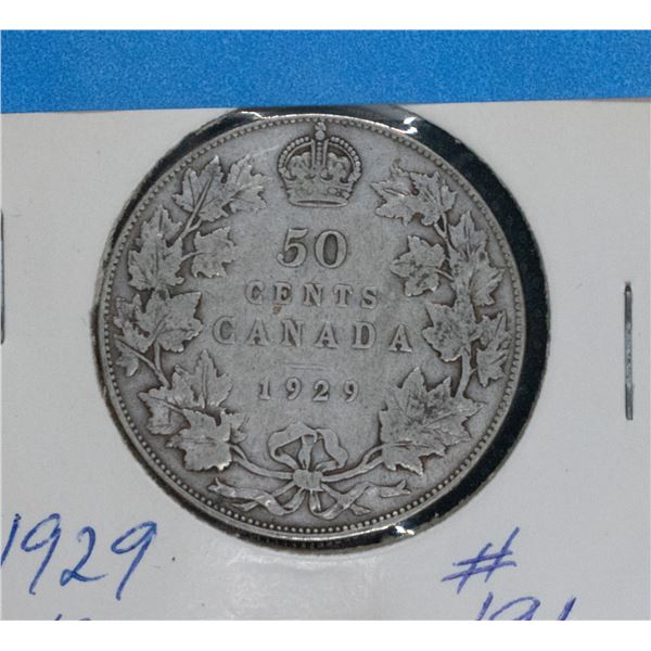 1929 SILVER CANADA 50 CENT COIN VG