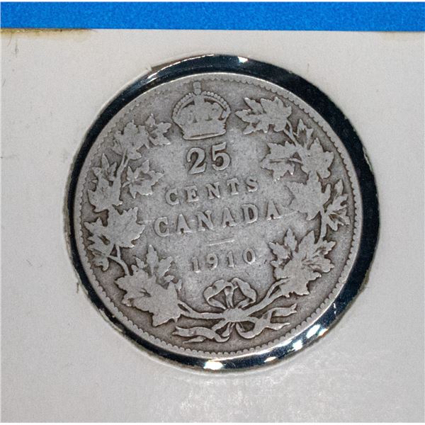 1910 CANADA SILVER 25 CENT VG