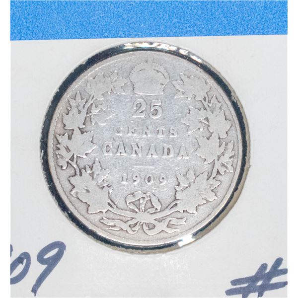 1909 CANADA SILVER 25 CENT VG