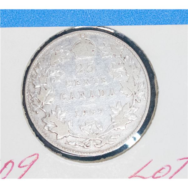 1909 CANADA SILVER 25 CENT F