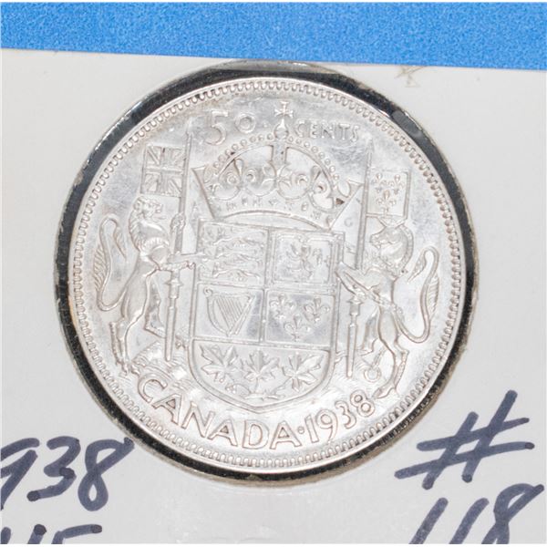 1938 SILVER CANADA 50 CENT COIN VF